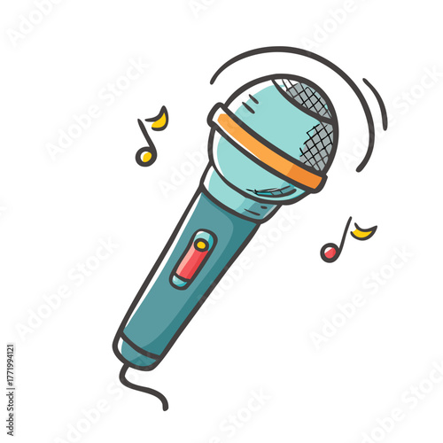 Vector illustration of a retro microphone with musical notes