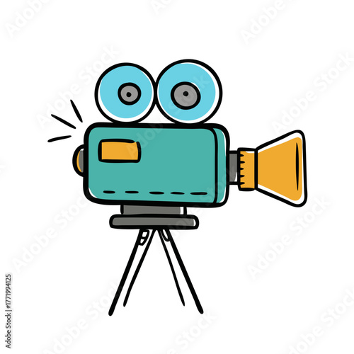 Retro movie camera vector illustration icon for filmmaking and cinema