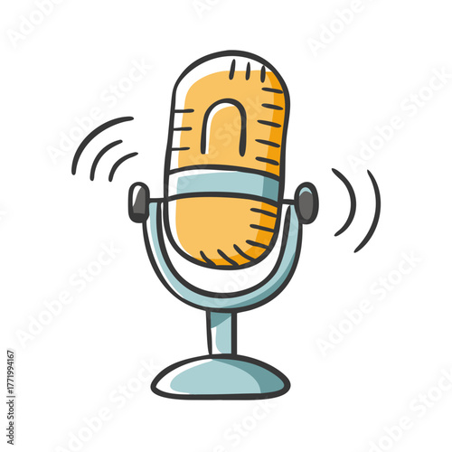 Hand drawn podcast microphone icon for audio recording and broadcasting