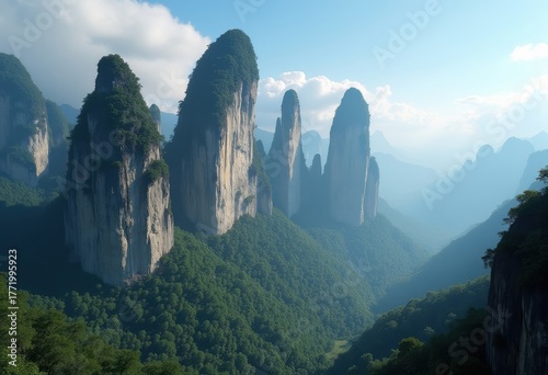 Mysterious Karst Towers Vertical Spires Prominent Landscapes Geometric Wonder Natural Formations Awe-Inspiring Structures