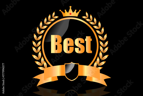 Shiny Golden Crown and Laurel Wreath Best Quality Award Label