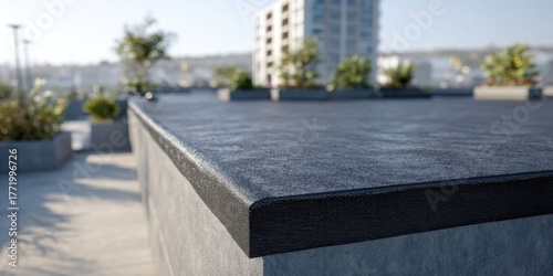 Close-Up of Modern Flat Roof with Black EPDM Waterproofing Material