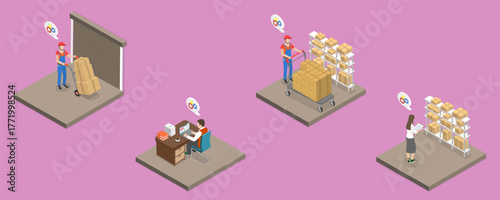 3D Isometric Flat Vector Illustration of Inventory And Warehouse, Preparing Products for Shipment