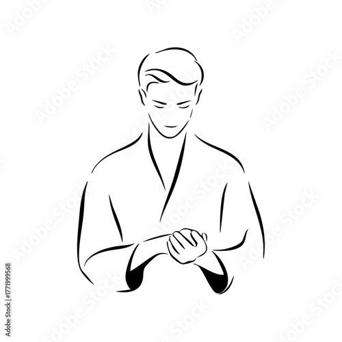 Man gently warming his hands before a professional massage session, representing calmness, preparation, and wellness.