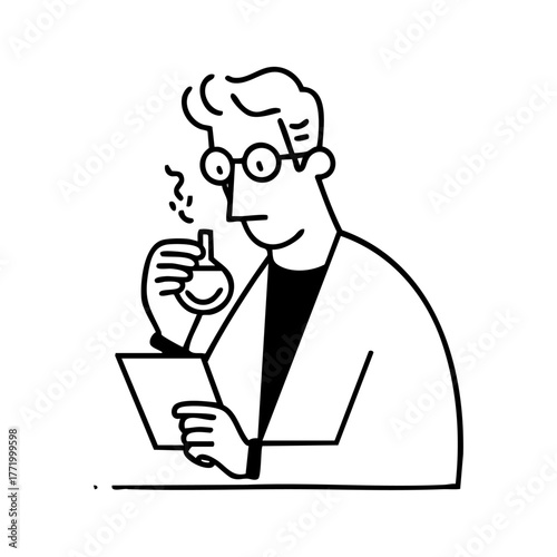 Perfumer analyzing scent and testing fragrance on a paper blotter in a laboratory setting, symbolizing creativity, chemistry, and luxury perfume development.