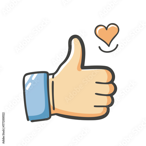 Vector thumbs up icon with heart illustration for approval and positivity
