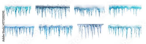 PNG Realistic icy icicle borders, element set on transparent background © Rawpixel.com