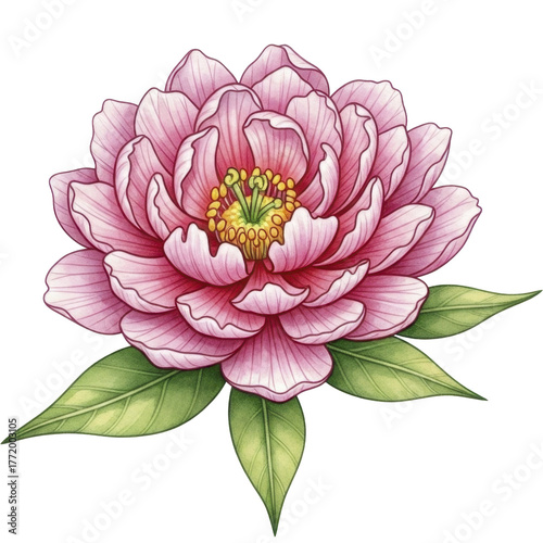 Lush Pink Blossom with Green Leaves on a Transparent Background PNG image