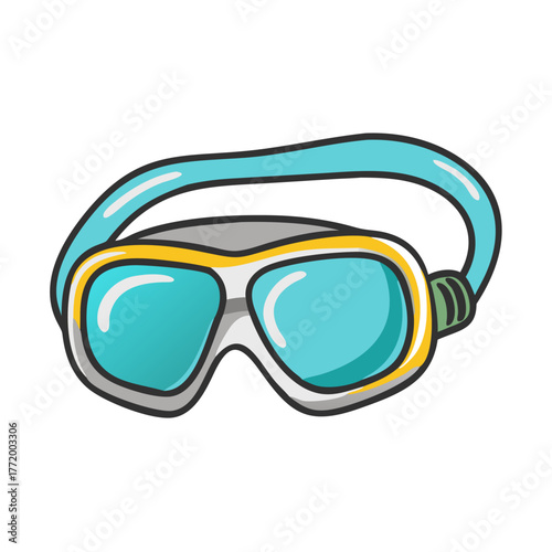 Vector illustration of bright blue swimming goggles for water sports