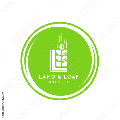 Wheat logo vintage isolated on white background. Round label green with ears silhouette. Emblem template for farm with wheat. Vector Illustration