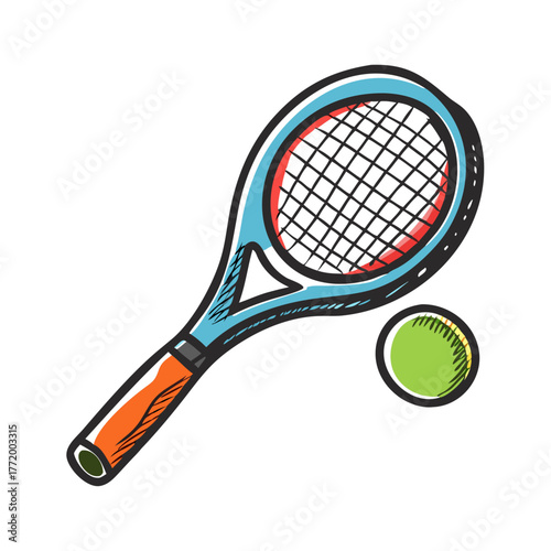 Colorful tennis racket and ball vector illustration scalable graphic