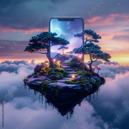 Smartphone Mockup Set - Blank Screen on Surreal Floating Islands and Fantasy Environments