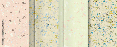 Set seamless terrazzo patterns. Pattern for ceramics marble natural stone. Vector stock illustration textured shapes in vibrant colors
