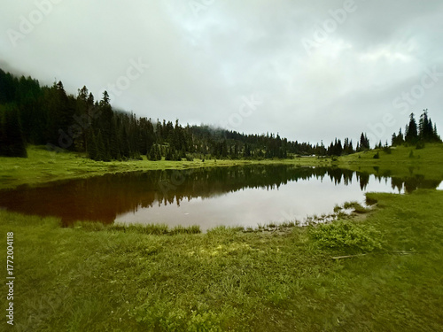 Spectacular view of mountains and lake in Mount Rainier National Park.USA, Washington.USA, Washington july 22 2025.