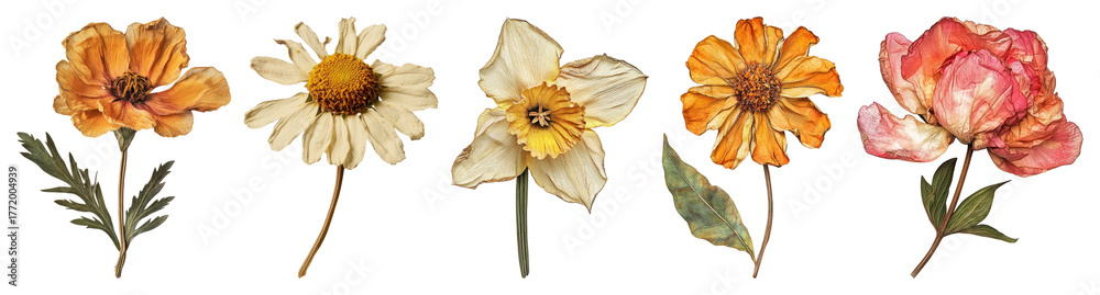 Fototapeta premium PNG Vintage floral botanical illustration, element set on transparent background