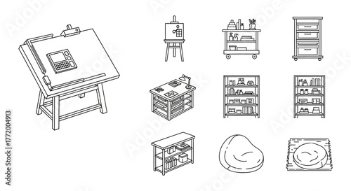drafting table for architectural design workstation furniture for studying in a studio creating isometric sketches for creative design projects.