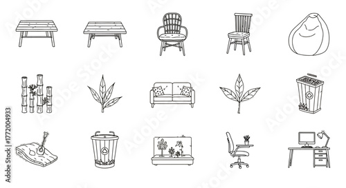 Eco-friendly furniture a collection of sustainable interior design elements promoting environmental awareness and a green lifestyle for conscious consumers.