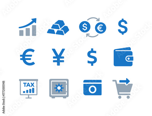 Financial and currency icons collection for modern business infographics
