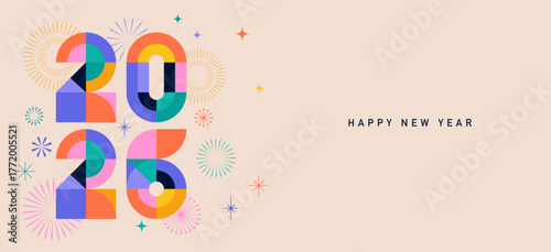 Colorful geometric New Year 2026 banner