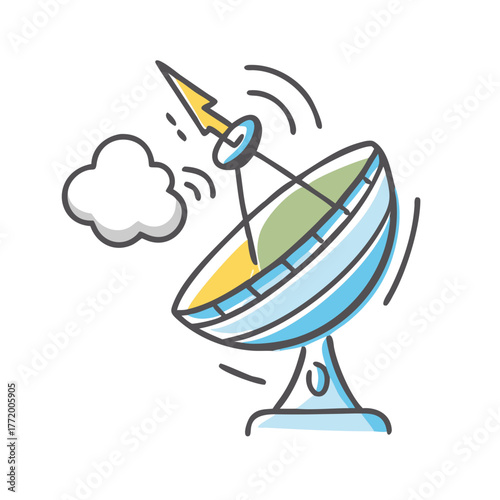 Weather radar dish icon with cloud symbol vector graphic