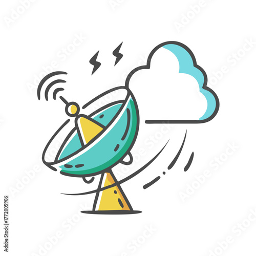 Weather radar icon vector graphic satellite dish and cloud illustration