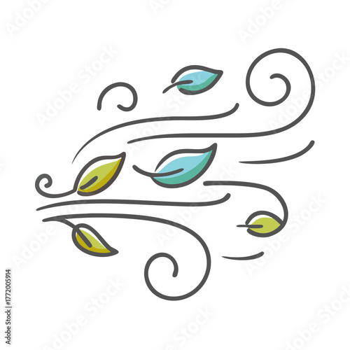 Vector wind icon with swirling leaves and lines scalable illustration
