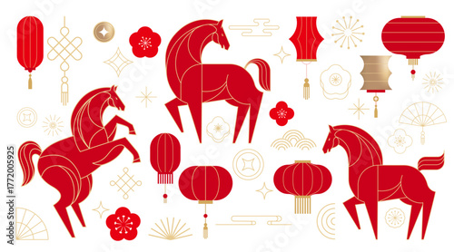 Geometric linear decorative elements for Chinese New Year 2026