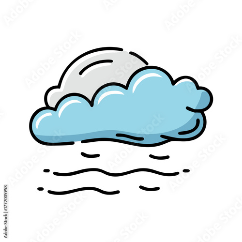 Stylized fog cloud with sun icon vector illustration