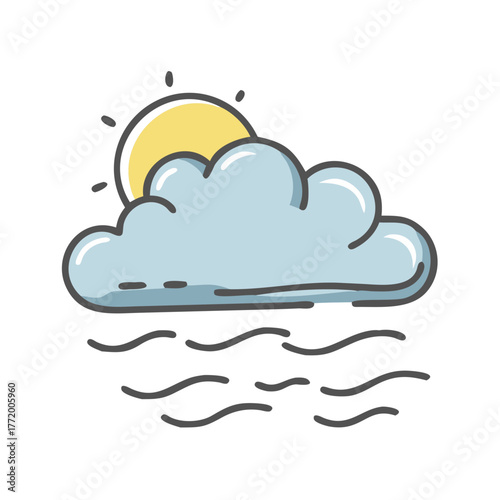 Vector foggy weather icon with sun and clouds scalable illustration