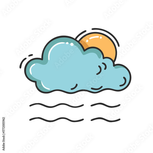 Cartoon cloud sun and fog vector illustration weather icon