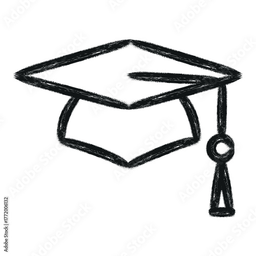 Minimalist Graduation Cap Brush Art – Hand-Drawn Academic Hat Symbol, Modern Line Illustration for Students & Teachers