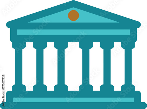 Classic building with teal columns architectural illustration
