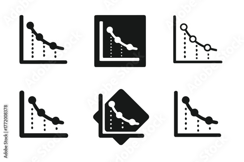 Retail Trend Logos. Retail trend graph. Set Logo of Retail trend graph: Price elasticity scatter plot. Icon set. harmonious logo variations of the same