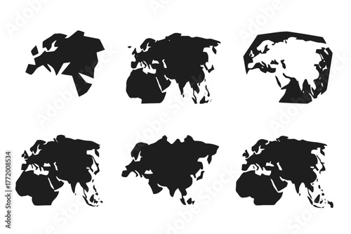 Eurasia Logo Collection. Eurasia. Set Logo of Eurasia Collection: Abstract geometric, Filled silhouette, Negative space, Flat solid, Symmetrical form, Stylized