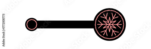 Winter chalk snow flake sticker seal in black and pink color. Christmas lid for package with cold snowflake element as subtle decoration, seasonal and festive packaging accent.