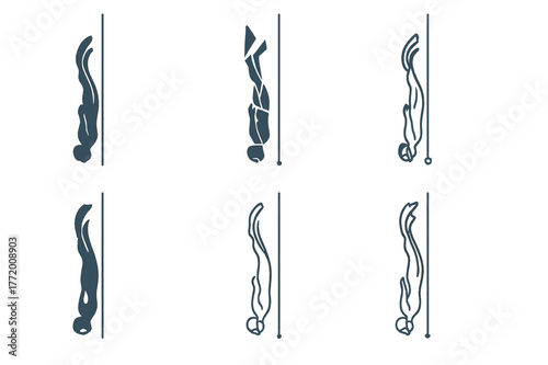 Freediving Logo Designs. Freediving. Set Logo of Freediving: diver along descent line. harmonious logo variations of the same emblematic concept, each with