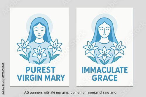 Immaculate Banners Design. Immaculate Purity. Two vertical A6 banners with safe margins, centered composition, no elements touching edges, flat vector design,