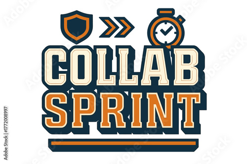 Bold Geometric Typography. Collab Sprint ? Bold Block Lettering; ultra-thick geometric letters with compact slab serifs and heavy outer stroke; stacked block