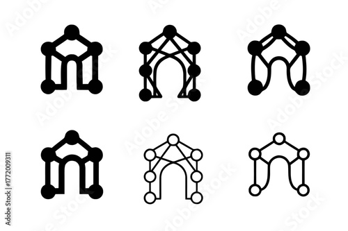 Networking Logo Variations. Professional networking. Set Logo of Professional networking: interlinked nodes forming doorway. harmonious logo variations of the
