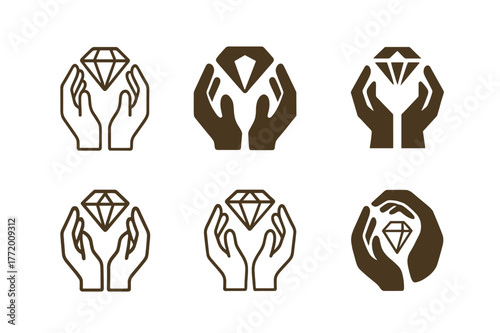 Artisan Logo Variations. Artisan craftsmanship. Set Logo of Artisan craftsmanship: jeweler?s hands shaping gem. harmonious logo variations of the