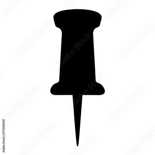 Isolated black silhouette of a push pin used for office needs