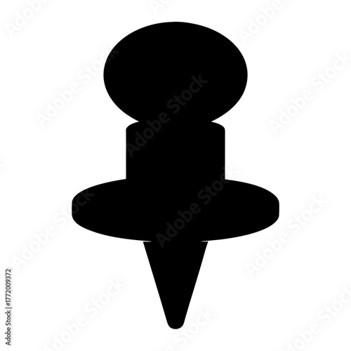 Silhouette of a black pushpin with a rounded top and sharp point