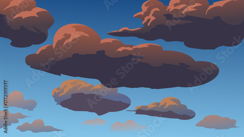 Vector of clouds at sunset with a blue sky