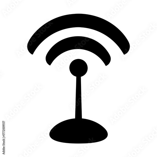 Black and white wireless connection symbol with transmission arches and simple base