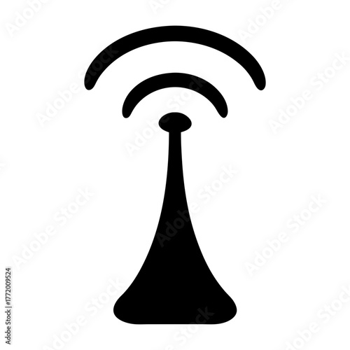 Stylized black and white wireless signal tower icon for communication networks