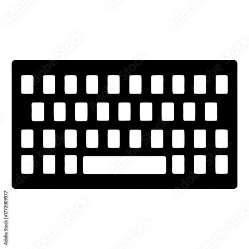Monochrome keyboard outline illustration depicting a mechanical style key layout in minimalistic form