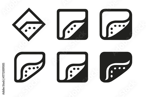 Textile Logo Variations. Textile edge. Set Logo of Textile edge: folded hem with visible thread. harmonious logo variations of the same emblematic concept,