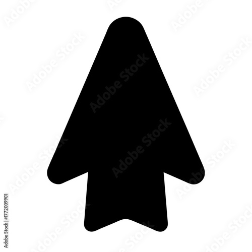 Black upwards pointing arrow with side extensions and rounded edges silhouette