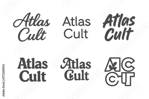 Atlas Cult Lettering Styles. Atlas Cult. Set lettering. harmonious lettering variations of the same emblematic concept, each with different artistic