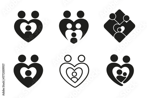 Emblems of Love. Love and affection. Set Logo of Love and affection: Family. harmonious logo variations of the same emblematic concept, each with different